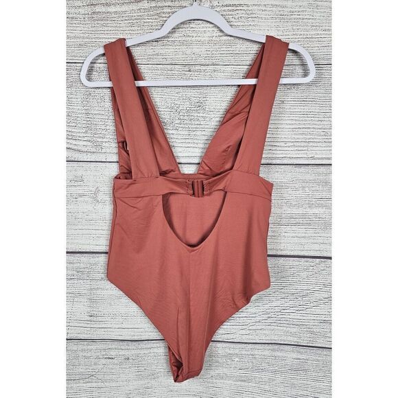 Zara One Piece Back Cut Out Low Plunge Swimsuit Dusty Rose Size Medium - Picture 2 of 6